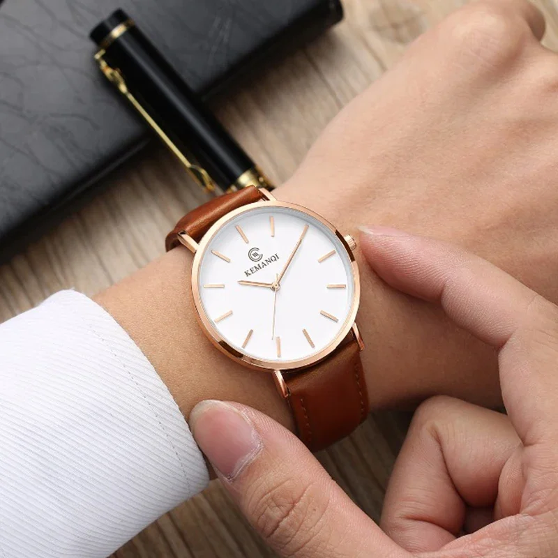 Модные ультратонкие мужские кв – обзор и цена Leather Watch Band Men